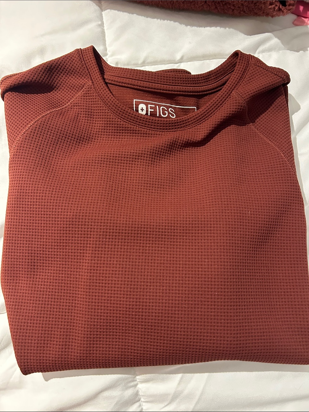 FIGS women’s  Waffle Crewneck Sweater - Rust long sleeve